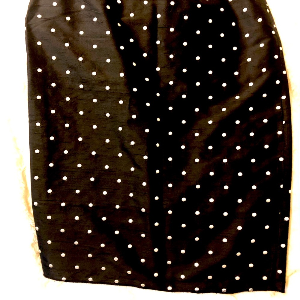 SOLD Black and White Polka Dot Silk Skirt